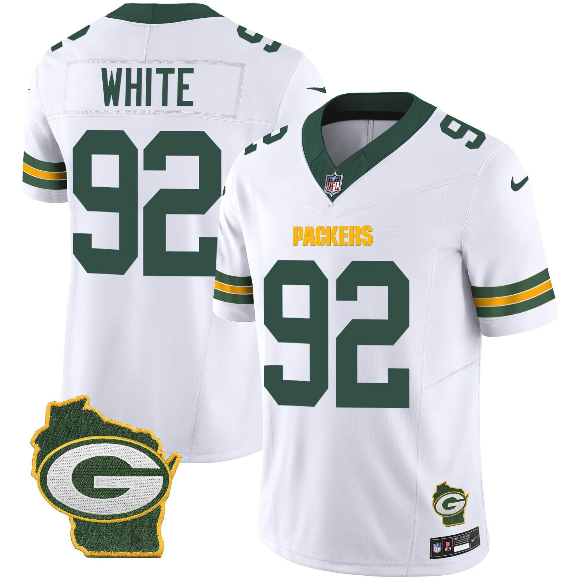 Men Green Bay Packers #92 White White 2024 Nike Home Patch Vapor NFL Jersey